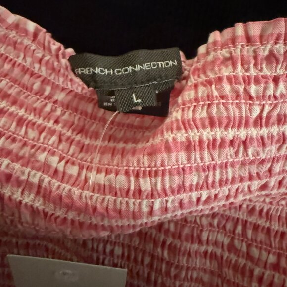 French Connection Pink Gingham Smocked Puff-Sleeve Peplum Top – Size L (NWT) - Picture 3 of 3